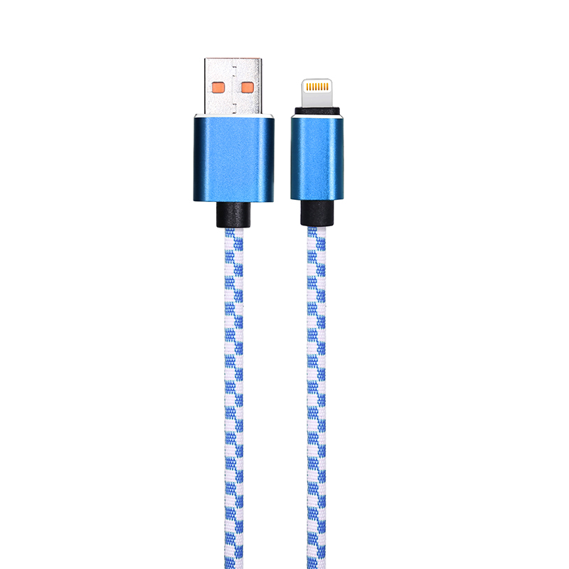 1M Braided Mosaic 8 pin Cable for iPhone Fast Charging Cord Data Wire - Blue