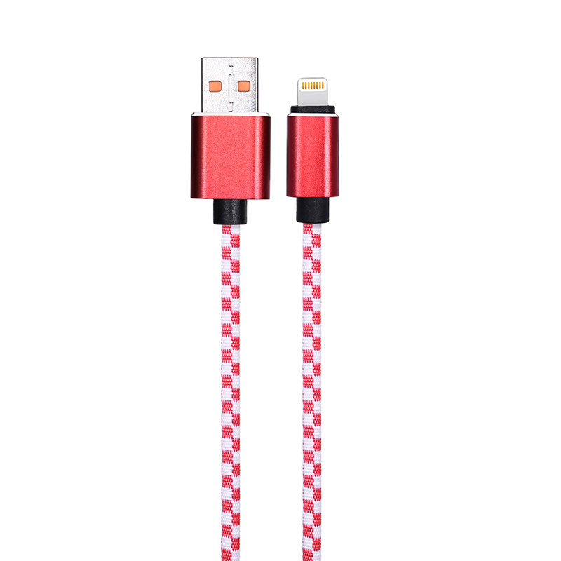 1M Braided Mosaic 8 pin Cable for iPhone Fast Charging Cord Data Wire - Red