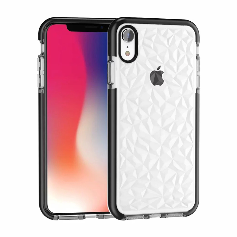 Diamond Pattern Stylish Soft TPU Case Rubber Shockproof Back Cover Shell for iPhone XR - Black