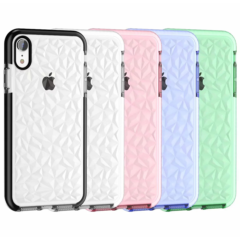 Diamond Pattern Stylish Soft TPU Case Rubber Shockproof Back Cover Shell for iPhone XR - Black