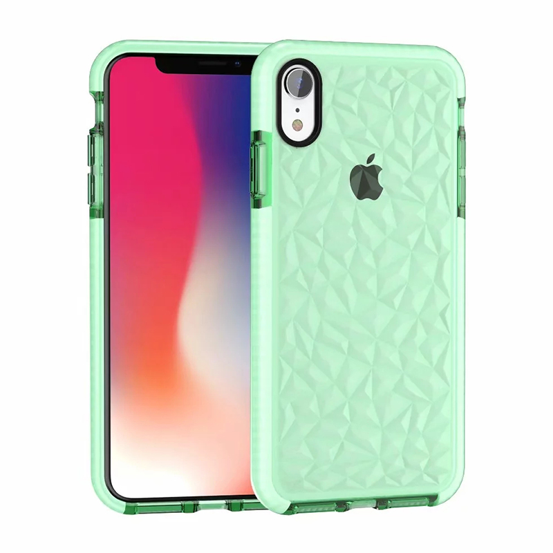 Diamond Pattern Stylish Soft TPU Case Rubber Shockproof Back Cover Shell for iPhone XR - Green