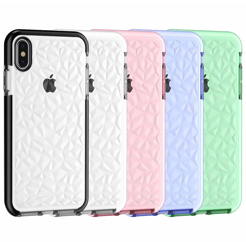 Slim Prism Diamond Pattern Soft TPU Case Silicone Back Cover Shell for iPhone XS Max - Black