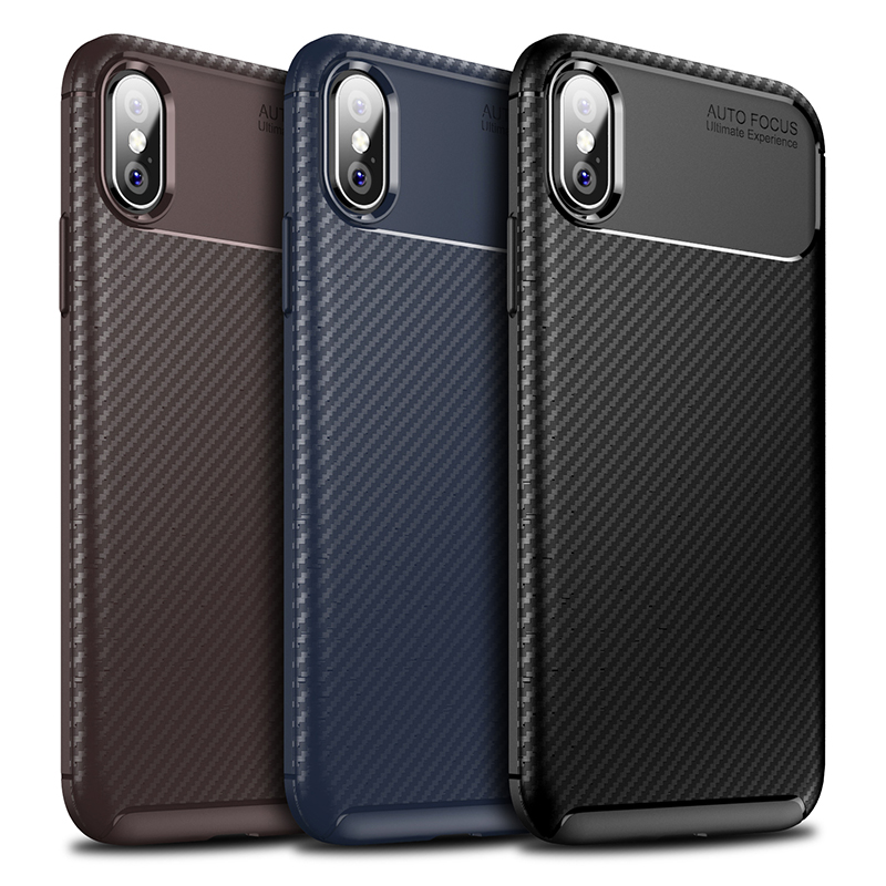 Carbon Fibre Soft TPU Silicone Slim Case Back Cover for iPhone X/XS - Black