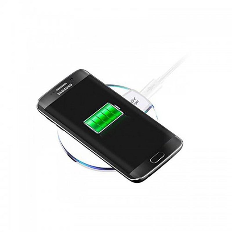 Crystal Clear Qi Wireless Charger Fast Charging Pad with LED Lighting for Cell Phone - White