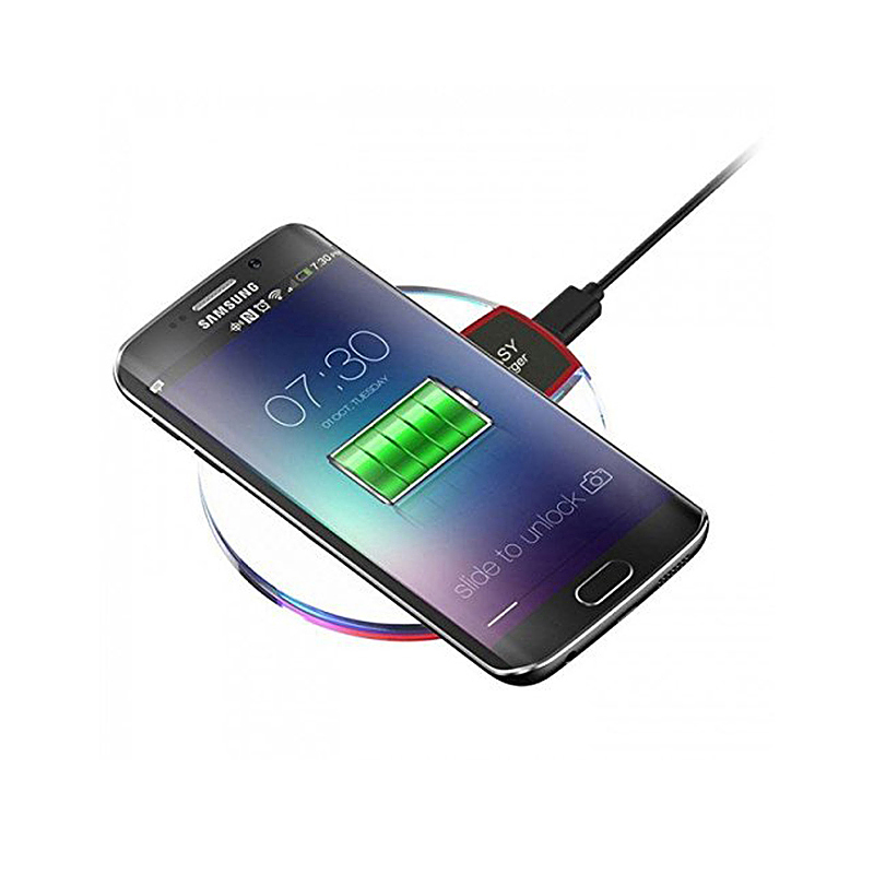 Crystal Clear Qi Wireless Charger Fast Charging Pad with LED Lighting for Cell Phone - Black