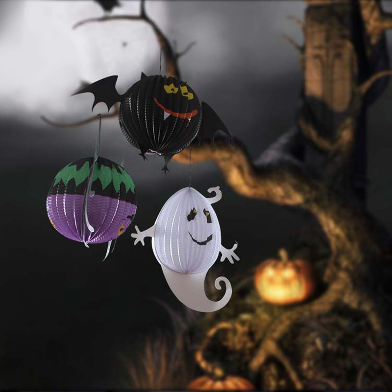 Halloween Pumpkin Ghost Bat Spider Witch Paper Lantern Decorated Props Party Supplies - Spider