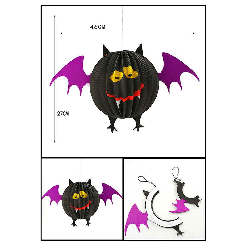 Halloween Pumpkin Ghost Bat Spider Witch Paper Lantern Decorated Props Party Supplies - Bat
