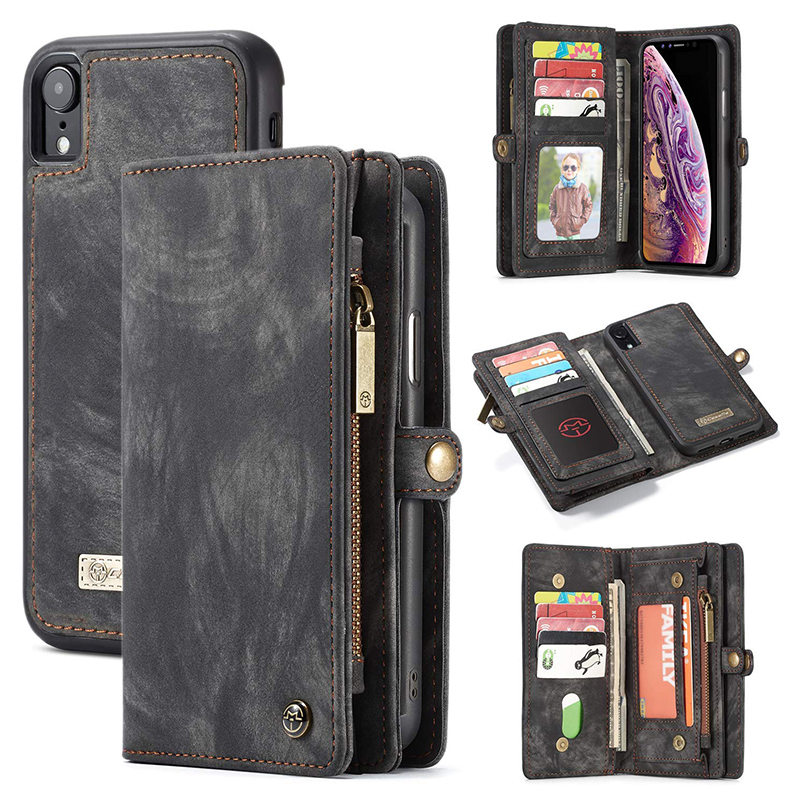 Multifunction PU Leather Wallet Flip Case Cover for iPhone XR - Black