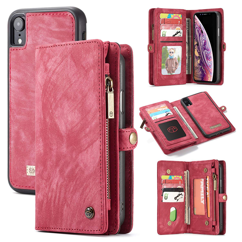 Multifunction PU Leather Wallet Flip Case Cover for iPhone XR - Red