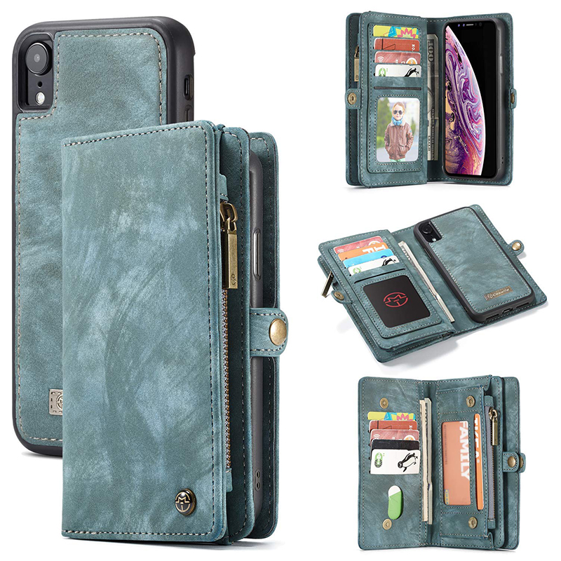 Multifunction PU Leather Wallet Flip Case Cover for iPhone XR - Blue