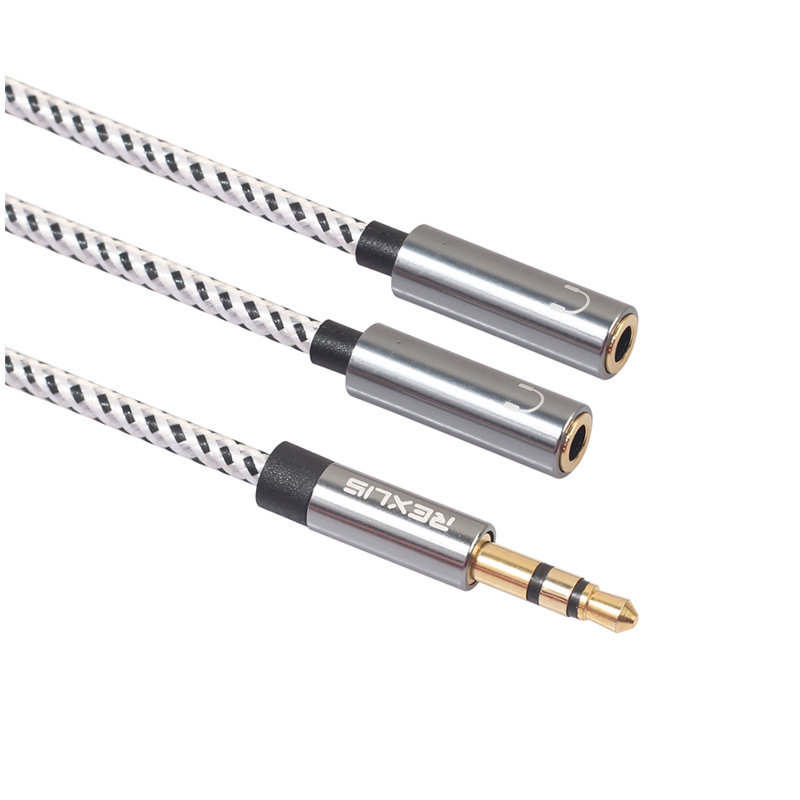 3.5mm Audio Stereo Y Splitter Cable 3.5mm Male to 2-Port 3.5mm Female for Earphone - Gun Grey