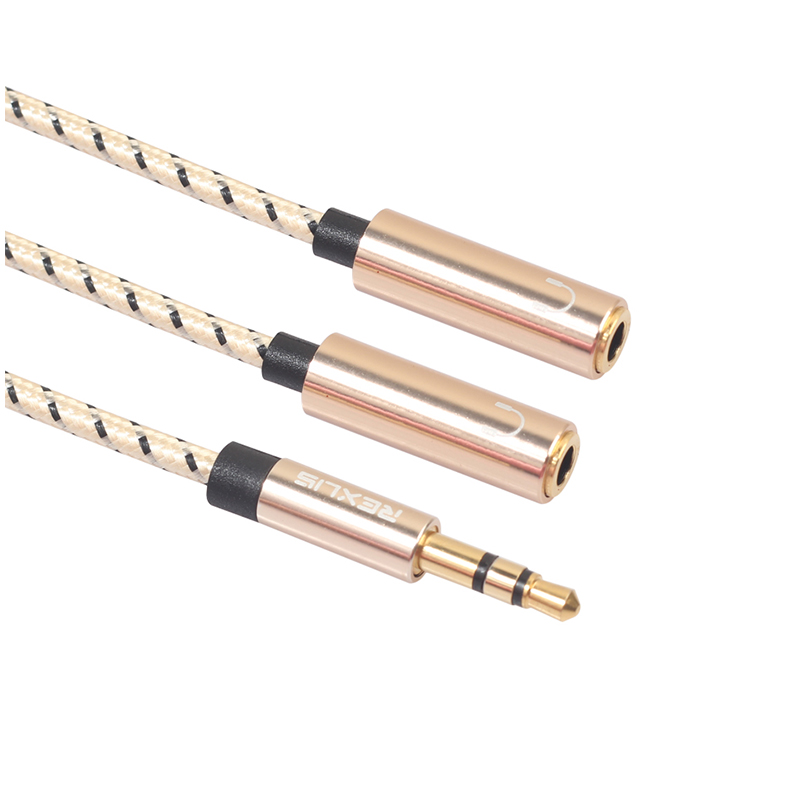 3.5mm Audio Stereo Y Splitter Cable 3.5mm Male to 2-Port 3.5mm Female for Earphone - Golden