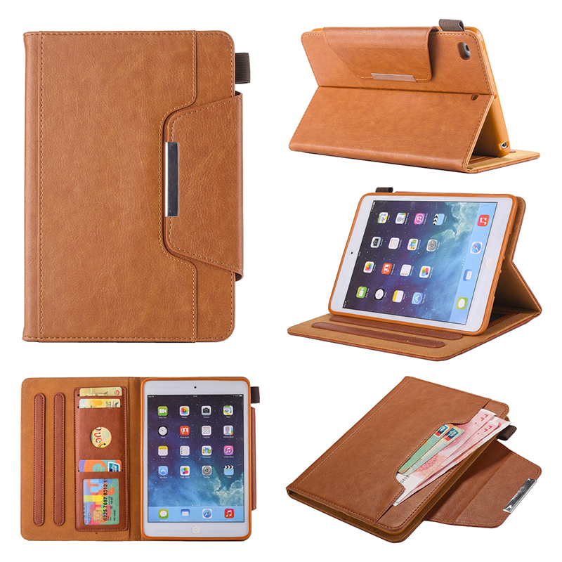 Luxury Vintage Full Coverage PU Leather Case Cover with Wallet Stand Function for iPad Mini 2/3/4 - Brown