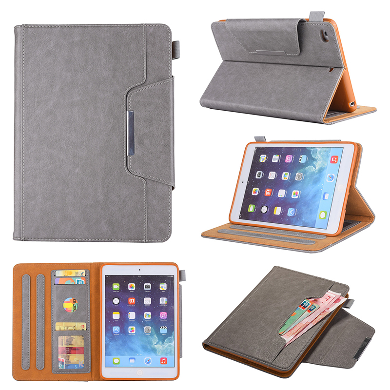 Luxury Vintage Full Coverage PU Leather Case Cover with Wallet Stand Function for iPad Mini 2/3/4 - Grey