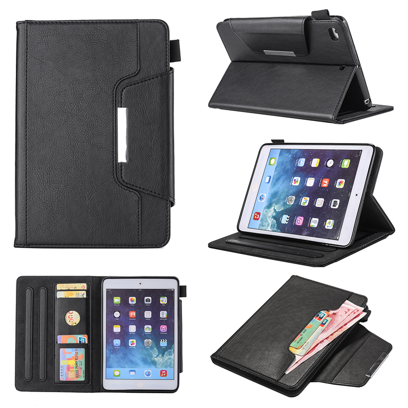 Luxury Vintage Full Coverage PU Leather Case Cover with Wallet Stand Function for iPad Mini 2/3/4 - Black