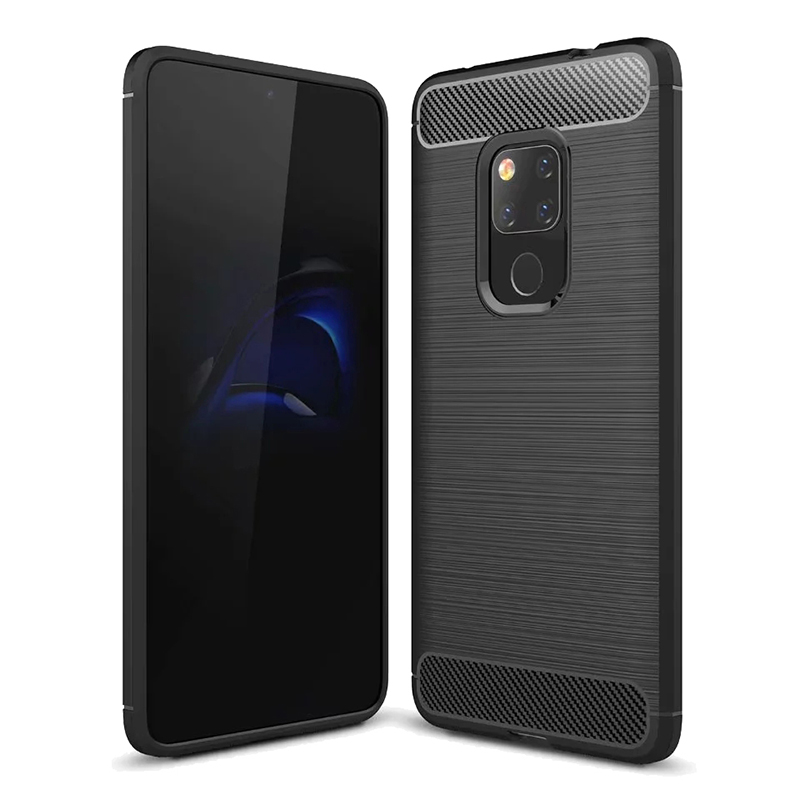 Shockproof TPU Carbon Fiber Tough Brushed Case Back Cover for Huawei Mate 20 - Black