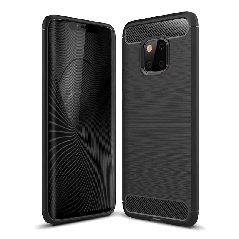Carbon Fiber Slim Flexible Rubber Gel Shockproof Case Back Cover for Huawei Mate 20 Pro - Black