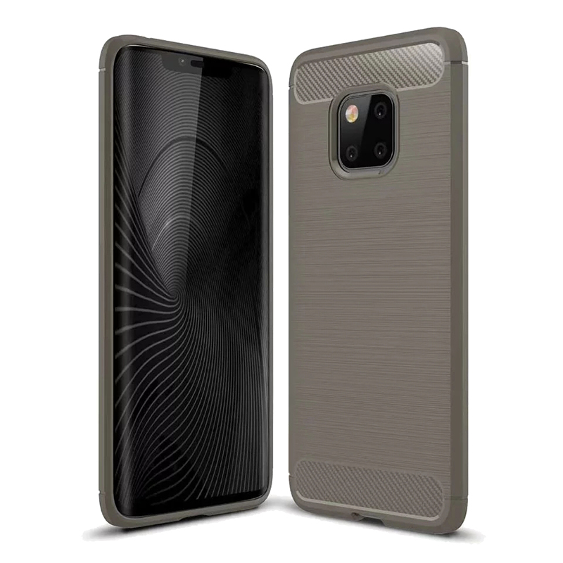 Carbon Fiber Slim Flexible Rubber Gel Shockproof Case Back Cover for Huawei Mate 20 Pro - Grey