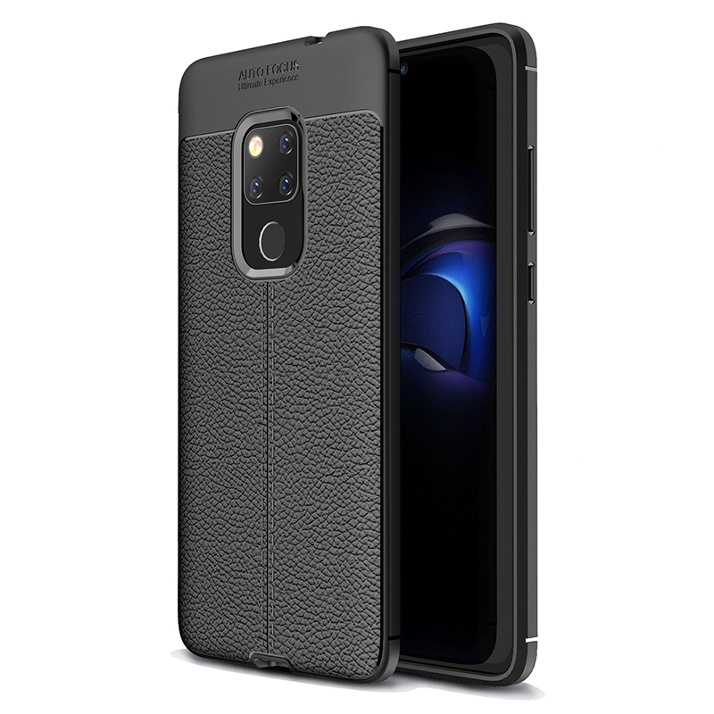 Litchi Texture Pattern Soft Silicone TPU Shockproof Case Back Cover for Huawei Mate 20 - Black
