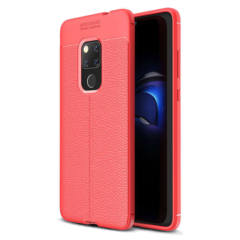 Litchi Texture Pattern Soft Silicone TPU Shockproof Case Back Cover for Huawei Mate 20 - Red