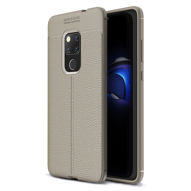 Litchi Texture Pattern Soft Silicone TPU Shockproof Case Back Cover for Huawei Mate 20 - Grey