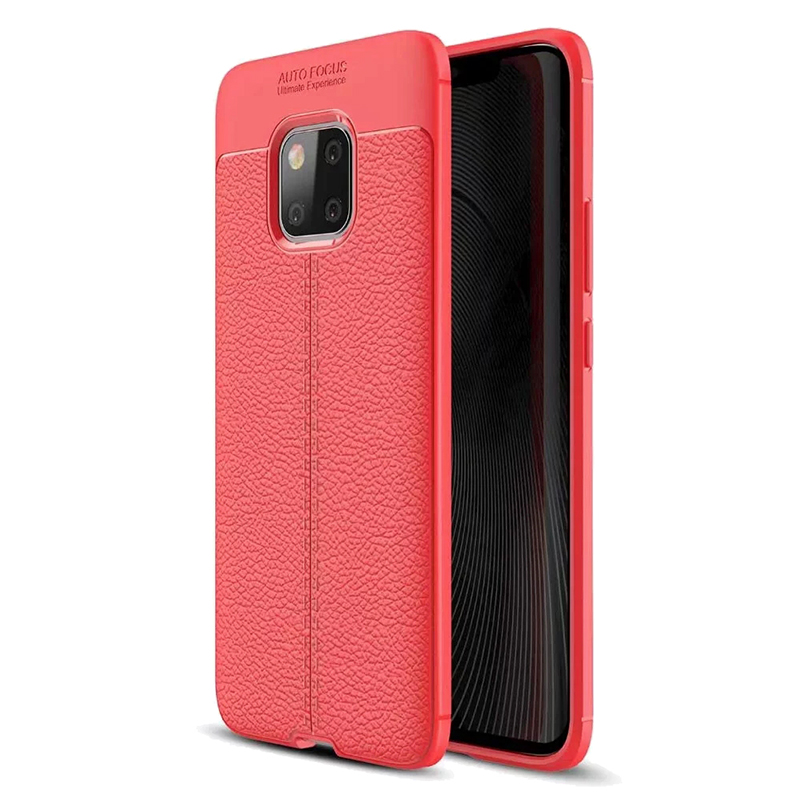 Slim Litchi Texture Shockproof TPU Soft Case Back Cover for Huawei Mate 20 Pro - Red