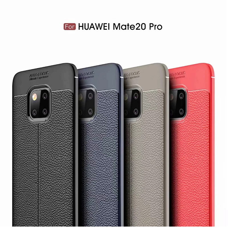 Slim Litchi Texture Shockproof TPU Soft Case Back Cover for Huawei Mate 20 Pro - Grey
