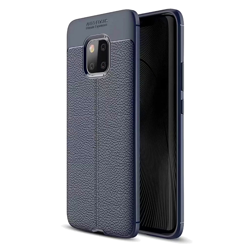 Slim Litchi Texture Shockproof TPU Soft Case Back Cover for Huawei Mate 20 Pro - Navy Blue
