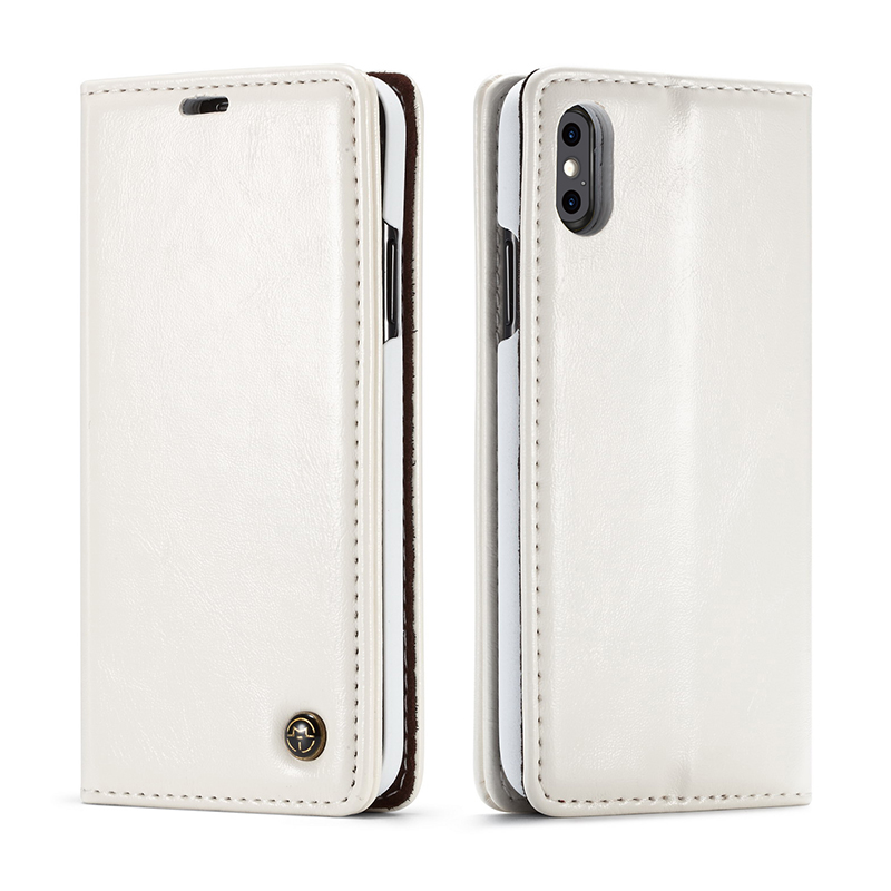 Luxury Retro Magnetic Card Slot Wallet Flip PU Leather Case Cover for iPhone X/XS - White