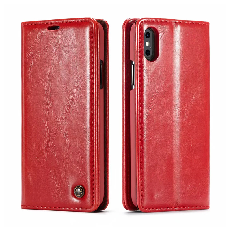 Luxury Retro Magnetic Card Slot Wallet Flip PU Leather Case Cover for iPhone X/XS - Red