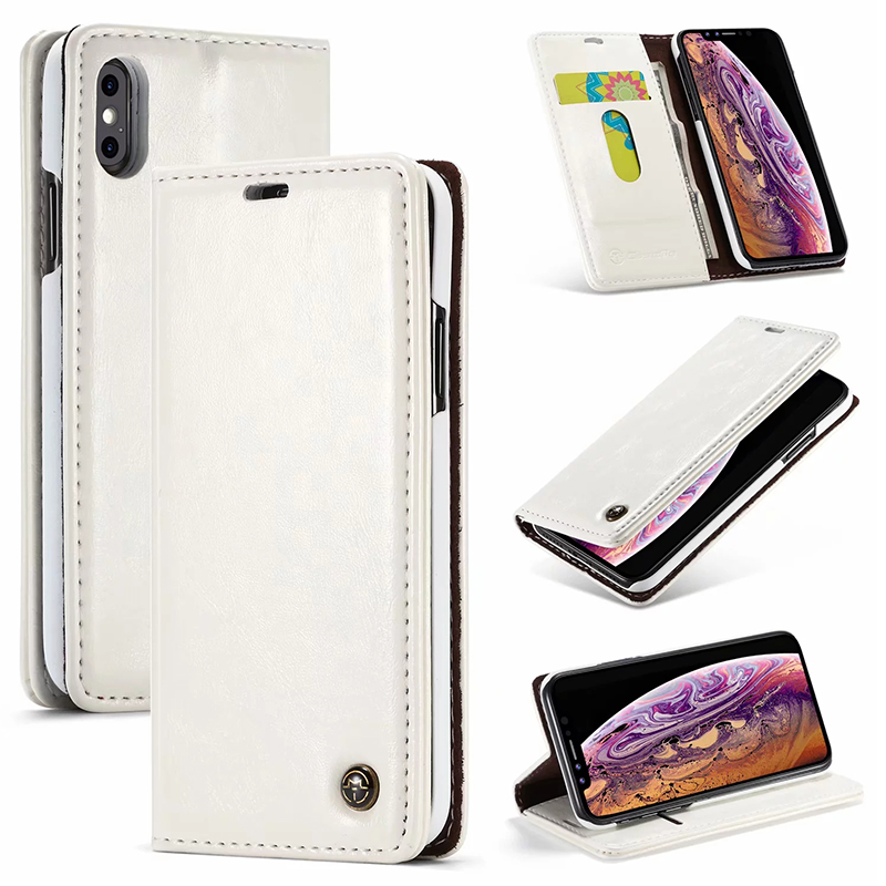 Vintage Retro Magnetic Flip Stand PU Leather Wallet Case Cover for iPhone XS Max - White