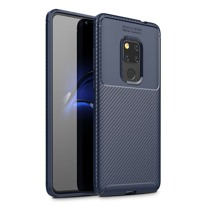 Fashion Carbon Fiber Soft TPU Rubber Shockproof Case Back Cover for Huawei Mate 20 - Blue