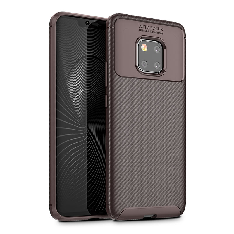 Slim Carbon Fiber TPU Case Anti-Scratch Soft Rubber Shockproof Back Cover for Huawei Mate 20 Pro - Brown