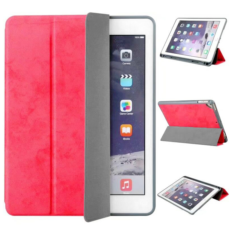 Ultra-Thin Universal Soft PU Leather Stand Cover Case With Pen Slot for iPad 2018 2017 9.7 - Red