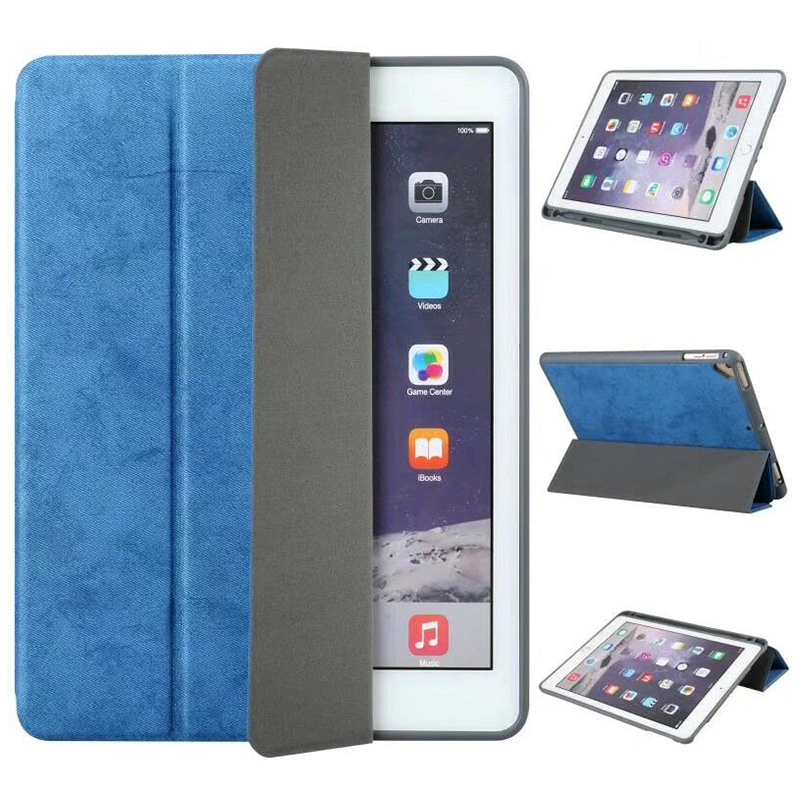 Ultra-Thin Universal Soft PU Leather Stand Cover Case With Pen Slot for iPad 2018 2017 9.7 - Blue