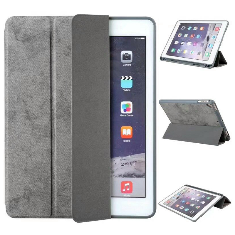 Ultra-Thin Universal Soft PU Leather Stand Cover Case With Pen Slot for iPad 2018 2017 9.7 - Grey