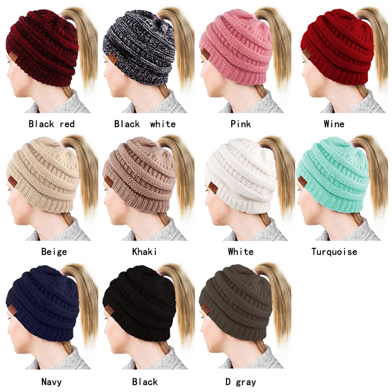 Women's Ponytail Beanie Cap Winter Soft Stretchable Knit Hat for Outdoors