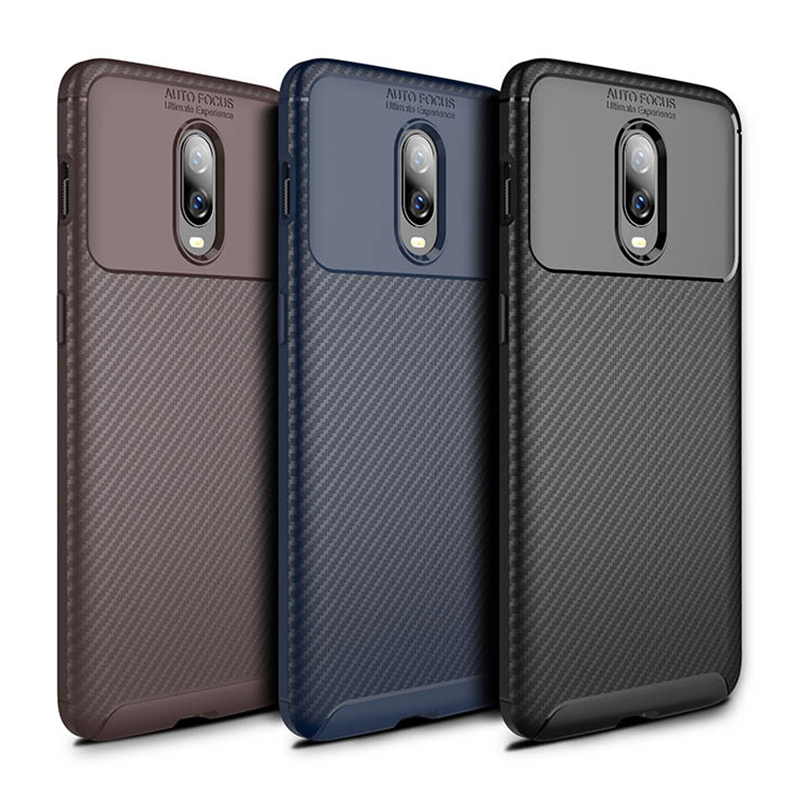 Full Wrapped Carbon Fibre Soft TPU Cellphone Case Cover Silicone Thin For OnePlus 6T