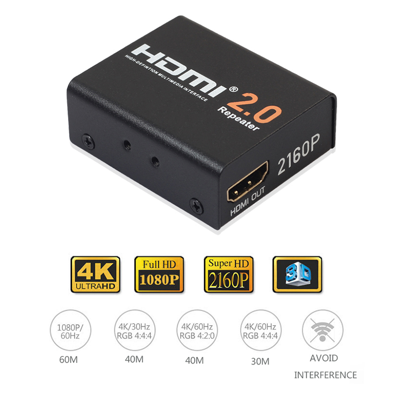 60M HDMI 2.0 Splitter Repeater HDMI Extender Signal Amplifier Booster Adapter 4K/2K@60Hz HDCP 2.2 EDID