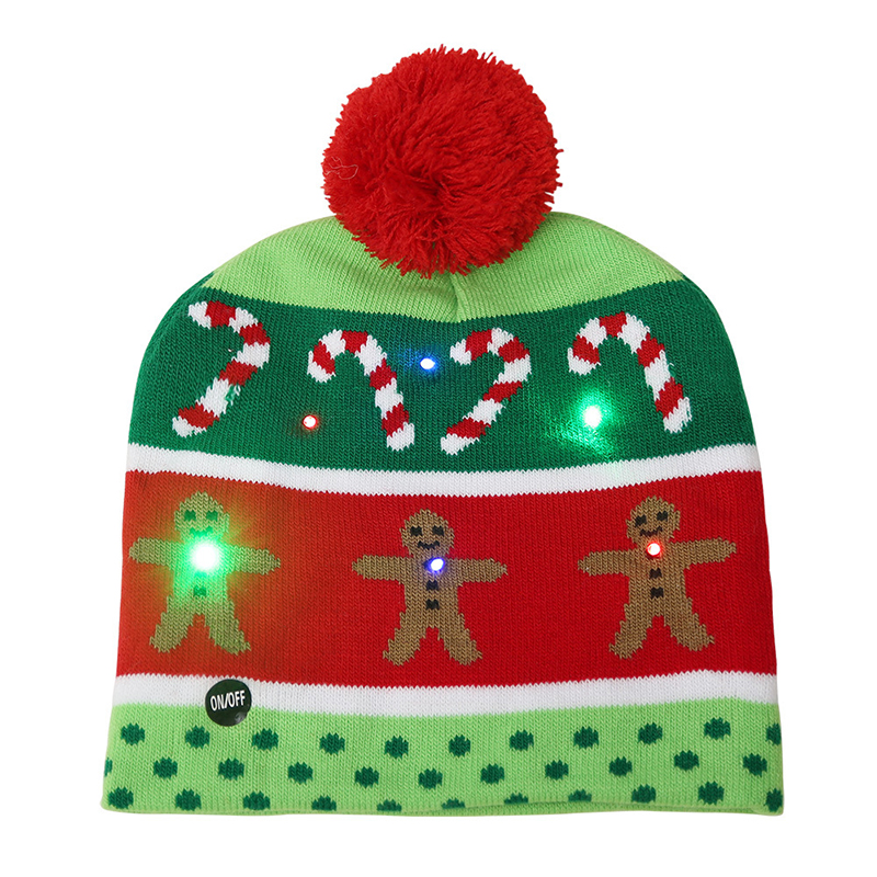 Christmas LED Light Winter Warm Beanie Cap New Year Party Santa Knitted Hat Decoration for Kid Adult
