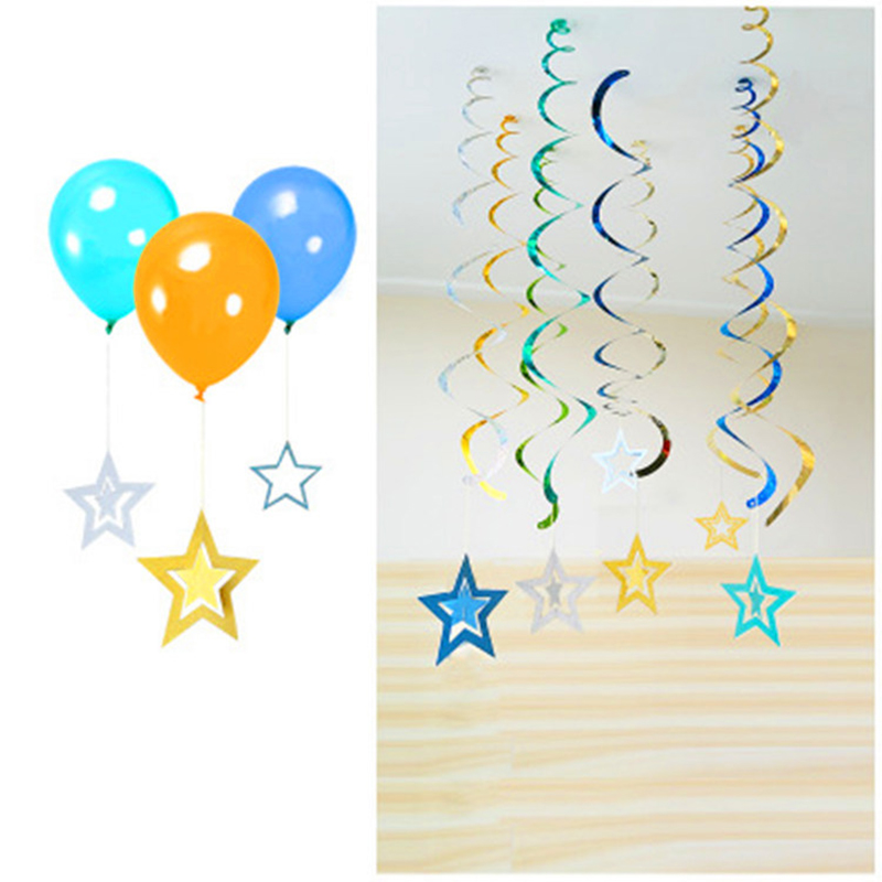 7pcs/set Hanging Shining Glitter Paper Star Wedding Birthday Party Ornament Christmas Decoration
