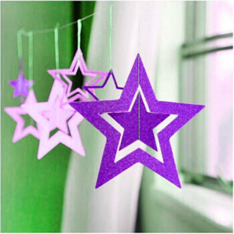 7pcs/set Hanging Shining Glitter Paper Star Wedding Birthday Party Ornament Christmas Decoration