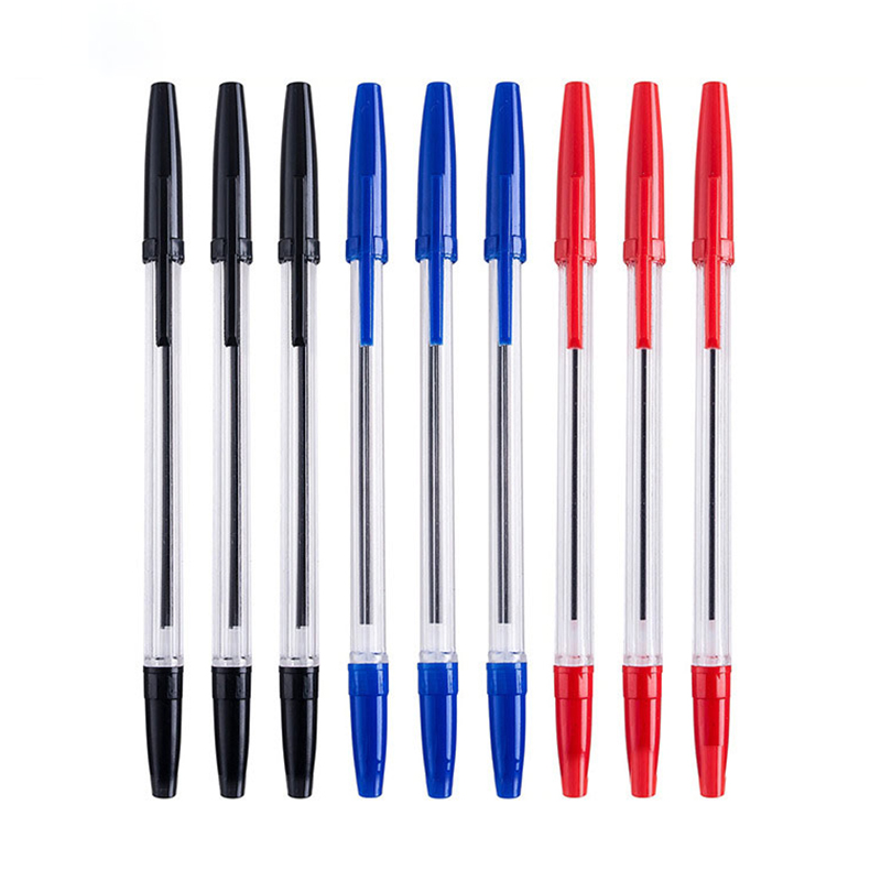 50pcs Stationery Transparent Pen Tube Ballpoint Medium Pens