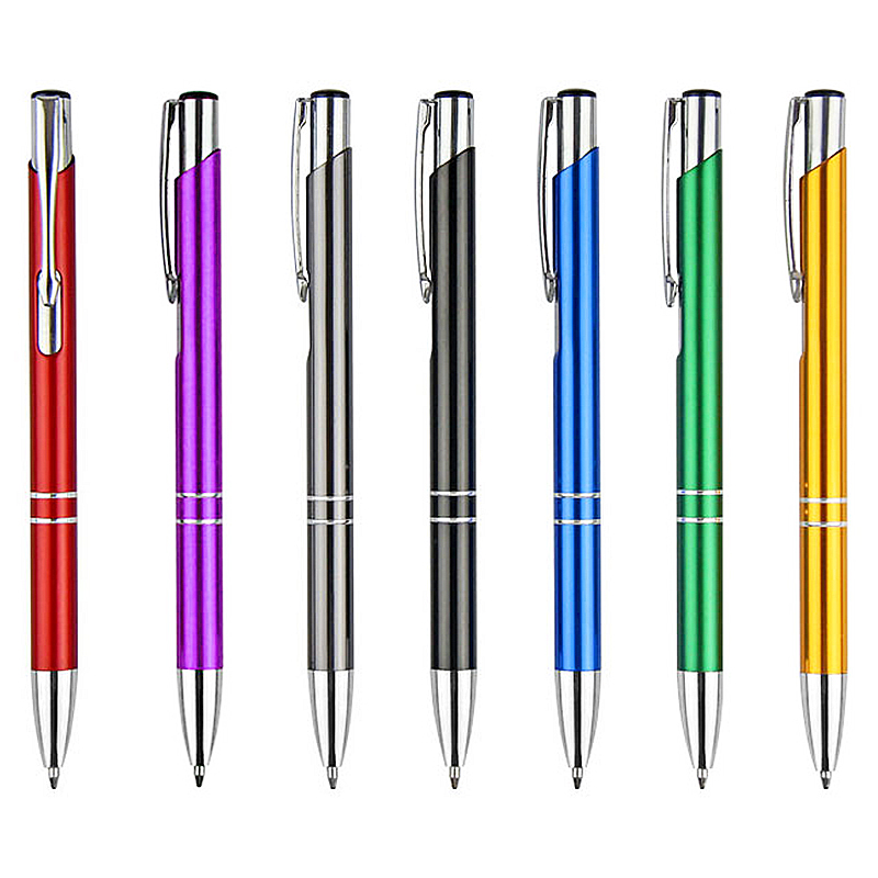 Press Type Office Stationery Aluminum Ballpoint Pen Metal Pen Blue Ink