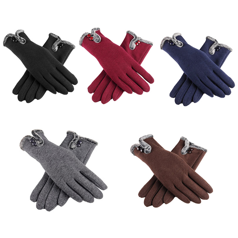 Women Winter Warm Thick Biking Cotton Fleece Fashion Windproof Touch Screen Gloves