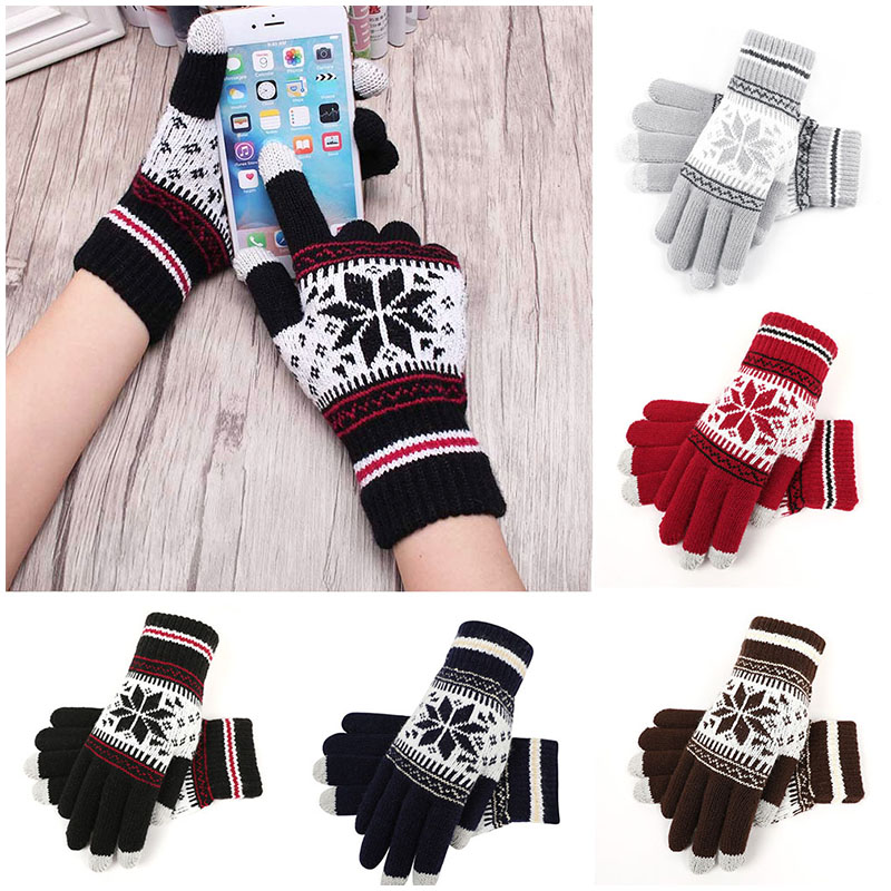Winter Touch Screen Finger Gloves Classic Knitted Jacquard Xmas Keep Warm Gloves for Women and Men