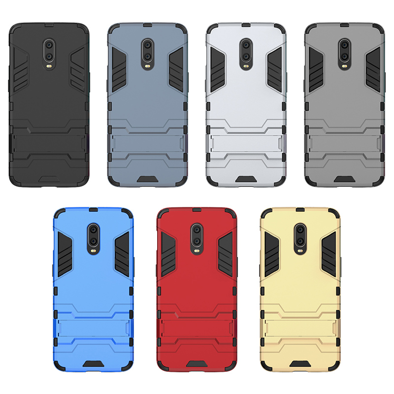 Hybrid TPU PC Iron Man Rugged Armor Phone Case Holder Stand Cover for Oneplus 6T