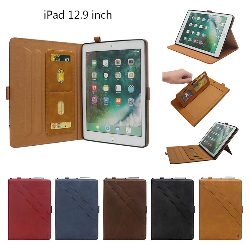 Flip Double Holder Leather Tablet Case with Card Slot Kickstand Pen Slot for iPad Pro 12.9