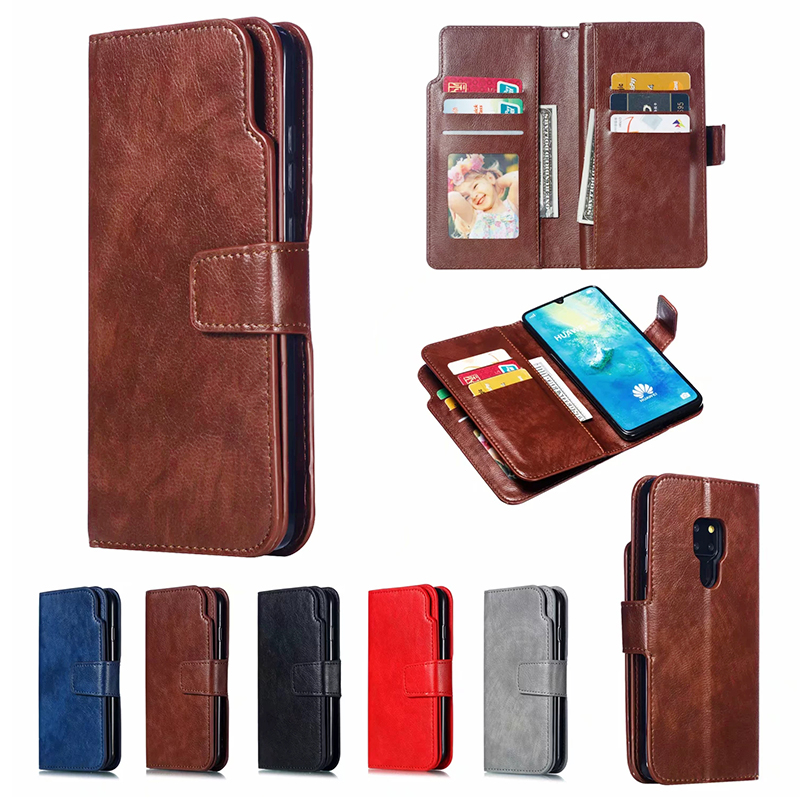 PU Leather Flip Stand Case Cover with Zipper 9 Card Slots for Huawei Mate 20