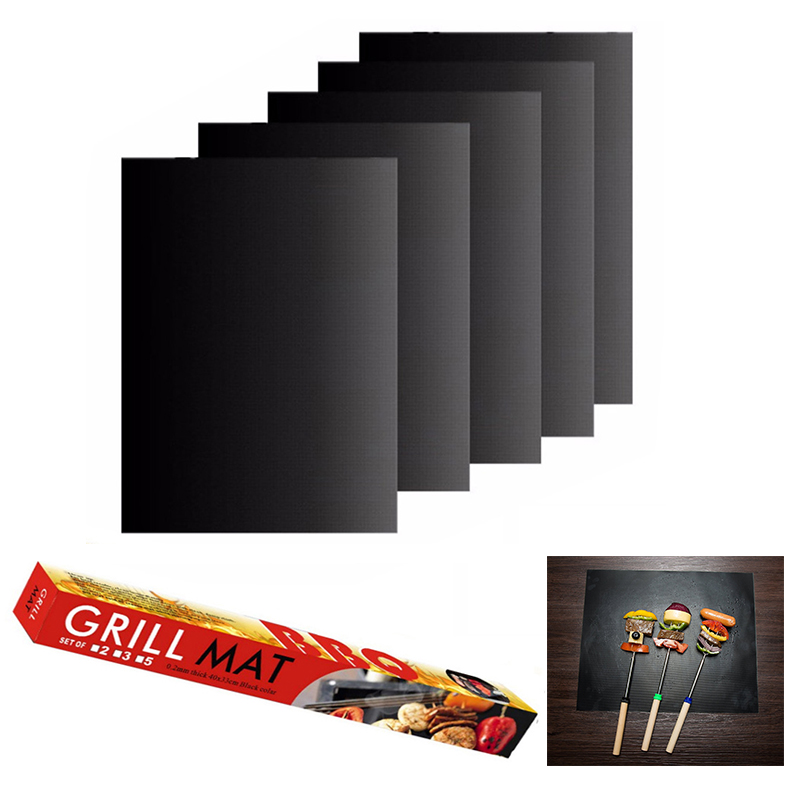 5Pcs Reusable Non-Stick BBQ Grill Mat Pad Baking Cooking Barbecue Tool